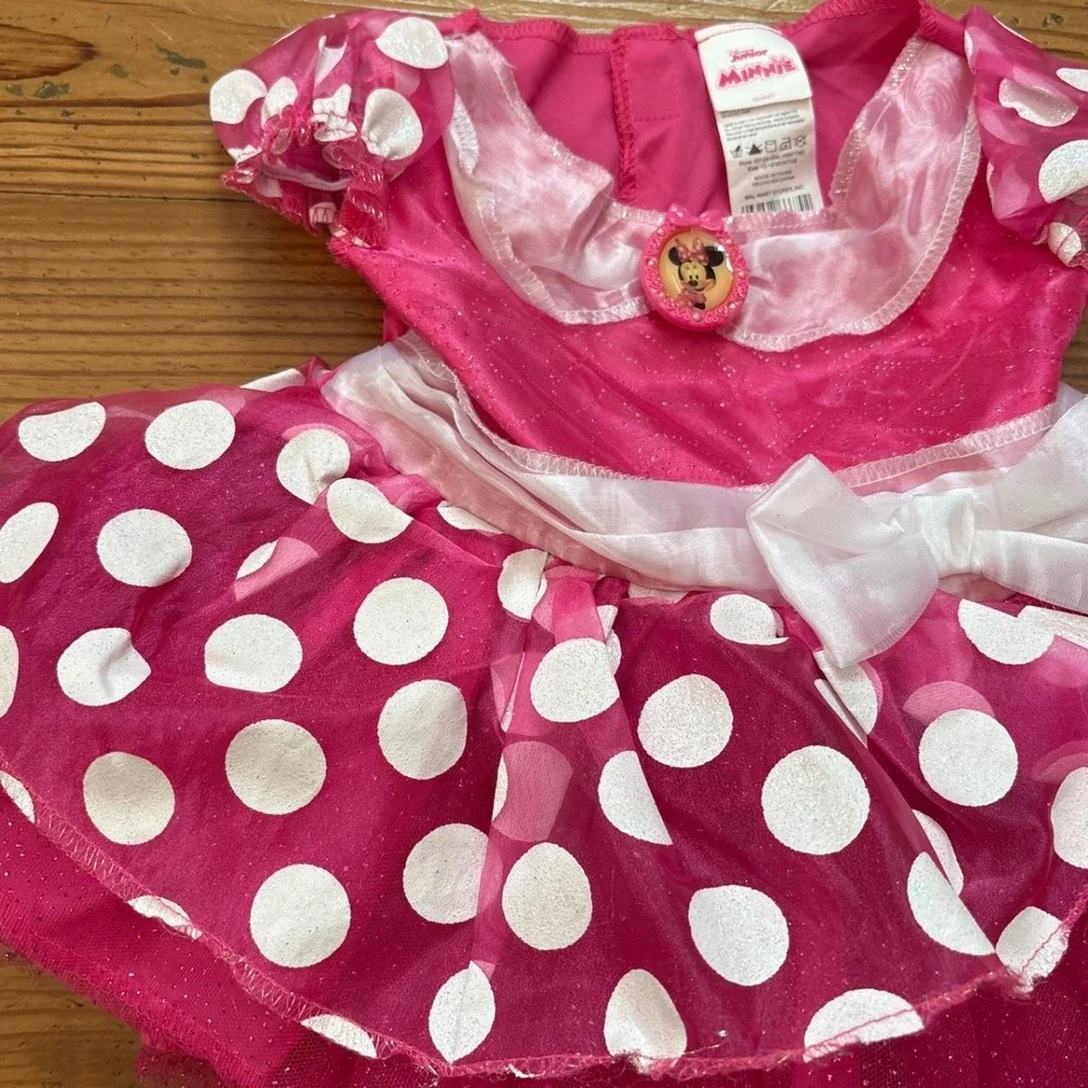 Disney Minnie Mouse Costume Kids Pink Polka Dot Tutu Dress SIZE 12-18 Months - Picture 2 of 5
